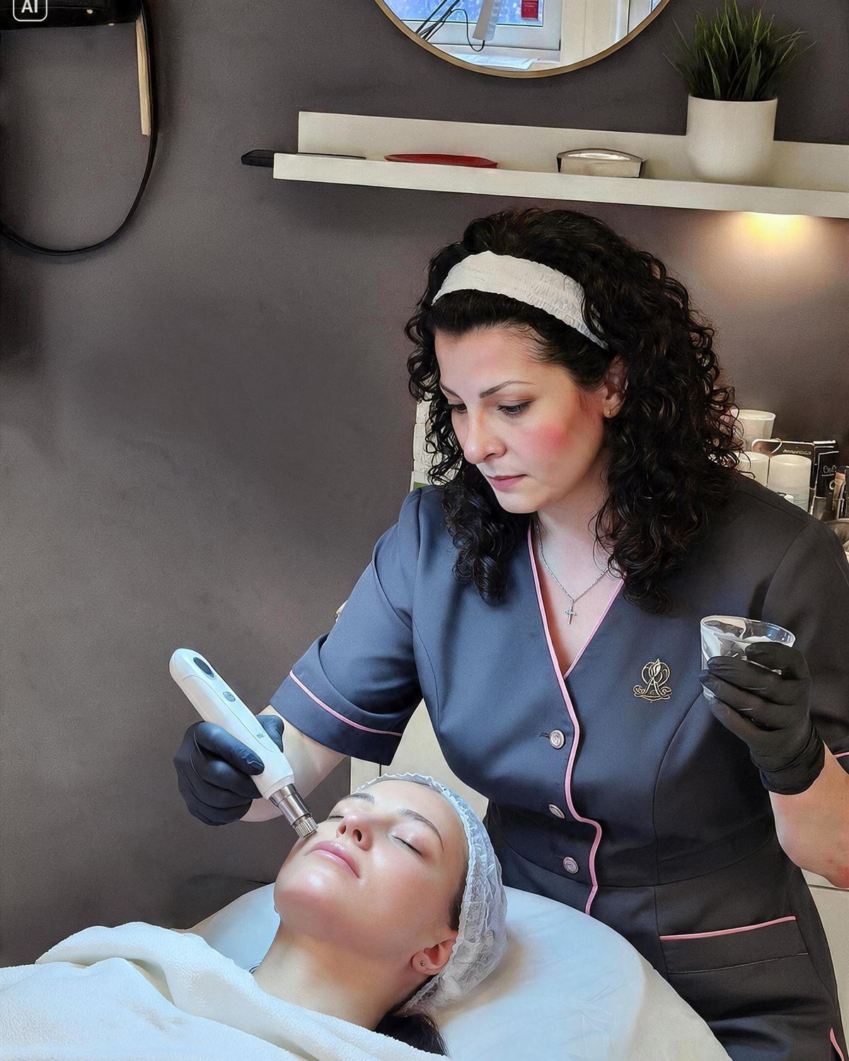 Mikaela utfører microneedling med hydrapen